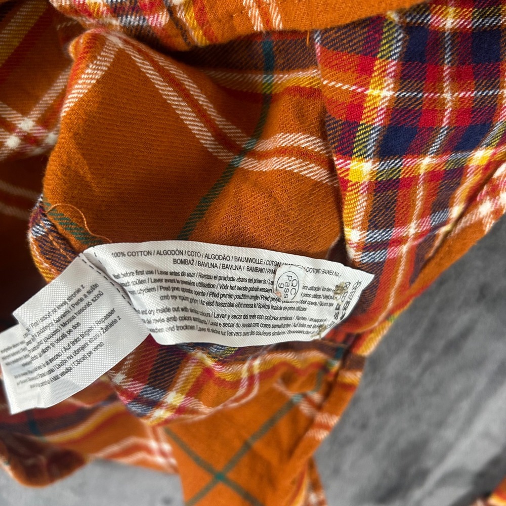 Primark Plaid Button Down Shirt Mens Large Orange Flannel Long Sleeve - Picture 5 of 7